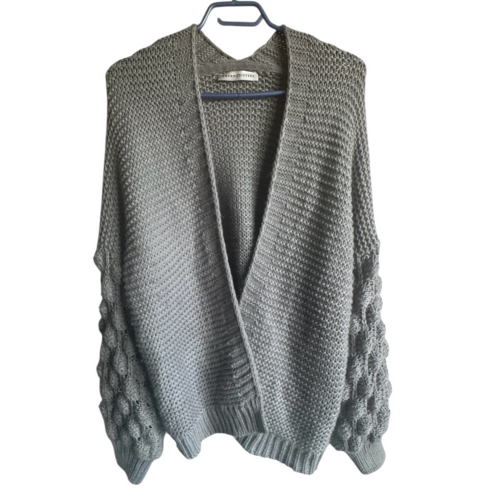SEVEN SISTERS Women’s Gray Oversized Bubble Sleeve Open Front Cardigan Size M